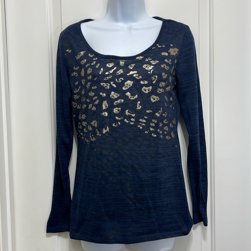 *5/$20* Navy Blue Shirt With Gold Cheetah Print